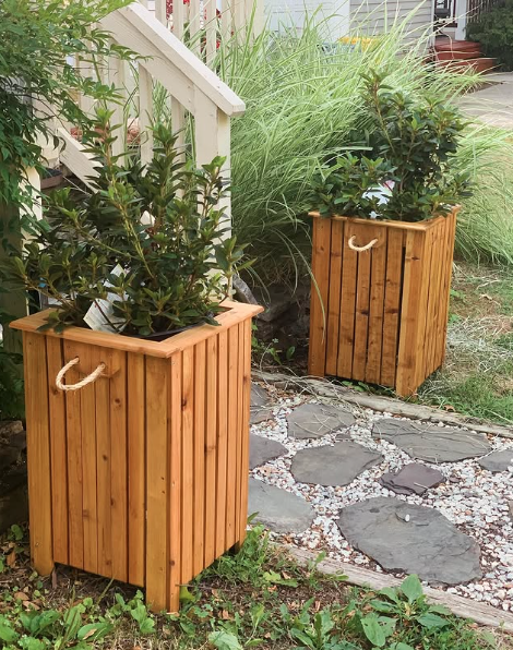 Tall Picket Style Wooden Planter Boxes – Handcrafted with Rope Handles
