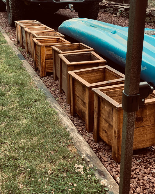 Rustic Small Wooden Planter Box – Handcrafted & Stained for Outdoor Use